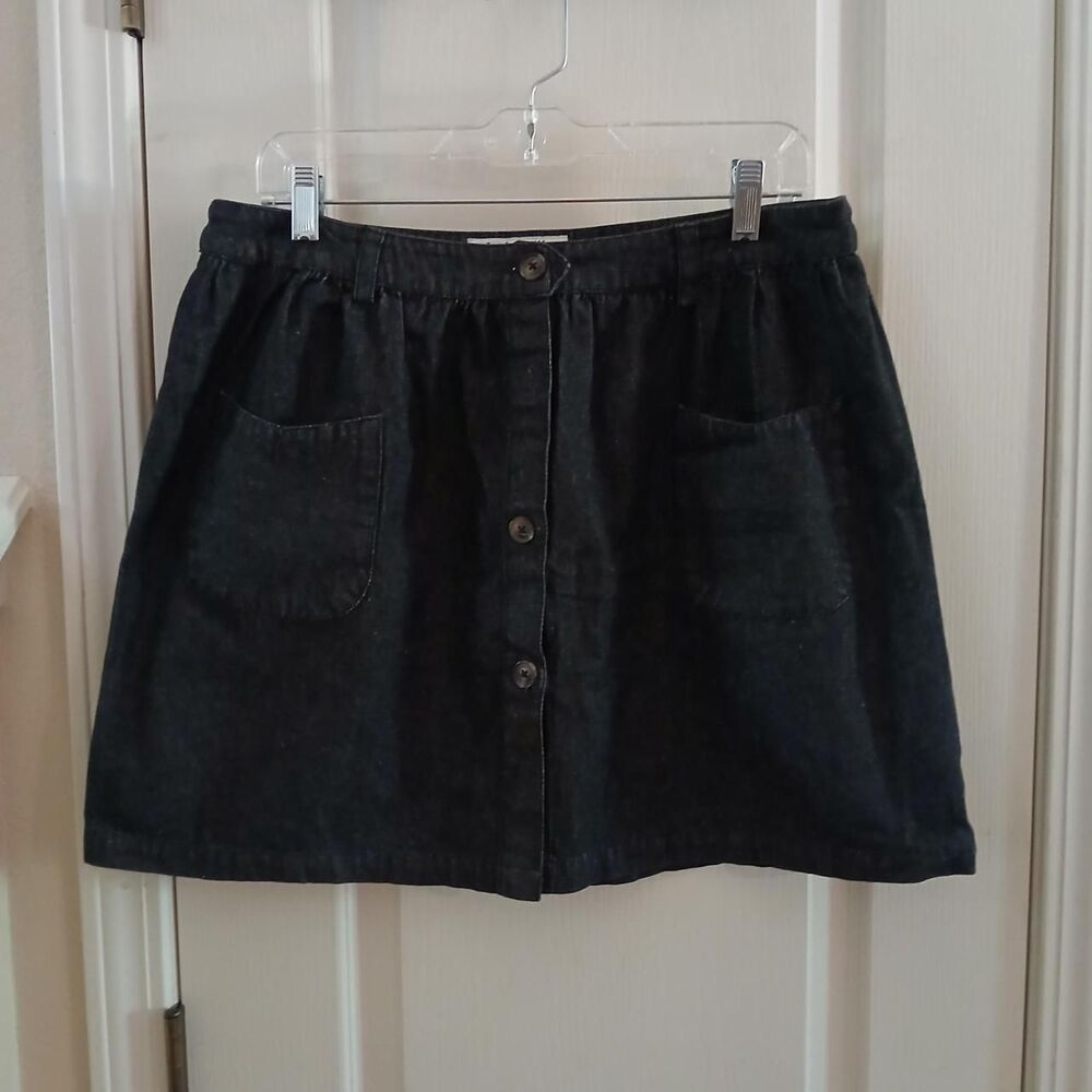 Y2K Vintage Jack Wills Black Denim Button Front Mini Skirt US 6 Academia Grunge